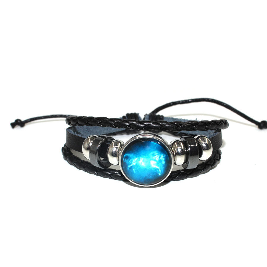 Cowhide Beaded Luminous Zodiac Time Stone Bracelets