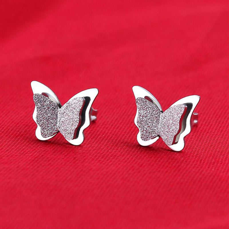 Frosted Butterfly Stainless Steel Fashion Style Earrings