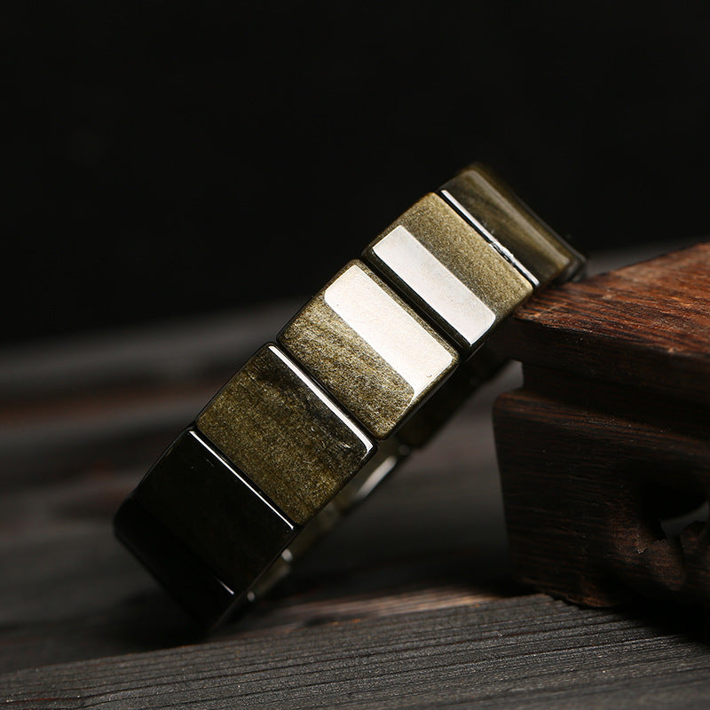 Women's & Men's & Obsidian Gold Manual Black Crystal Bracelets