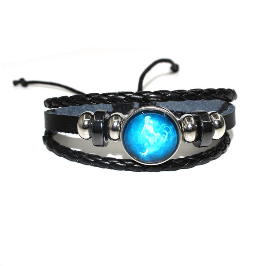 Cowhide Beaded Luminous Zodiac Time Stone Bracelets