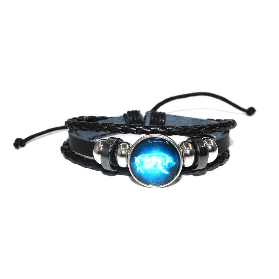 Cowhide Beaded Luminous Zodiac Time Stone Bracelets