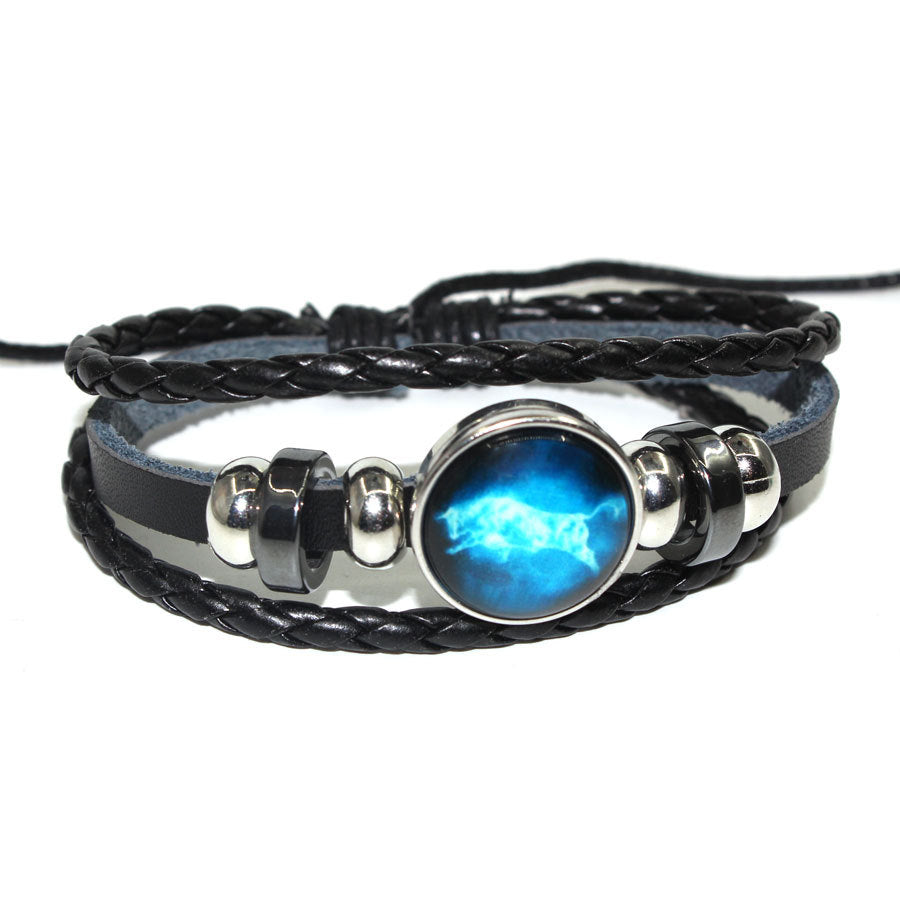 Cowhide Beaded Luminous Zodiac Time Stone Bracelets