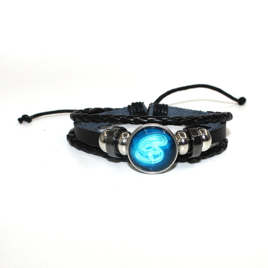 Cowhide Beaded Luminous Zodiac Time Stone Bracelets