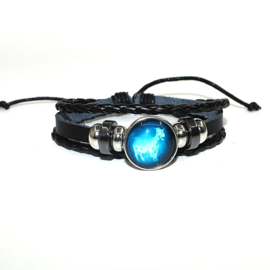 Cowhide Beaded Luminous Zodiac Time Stone Bracelets