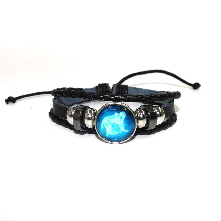 Cowhide Beaded Luminous Zodiac Time Stone Bracelets