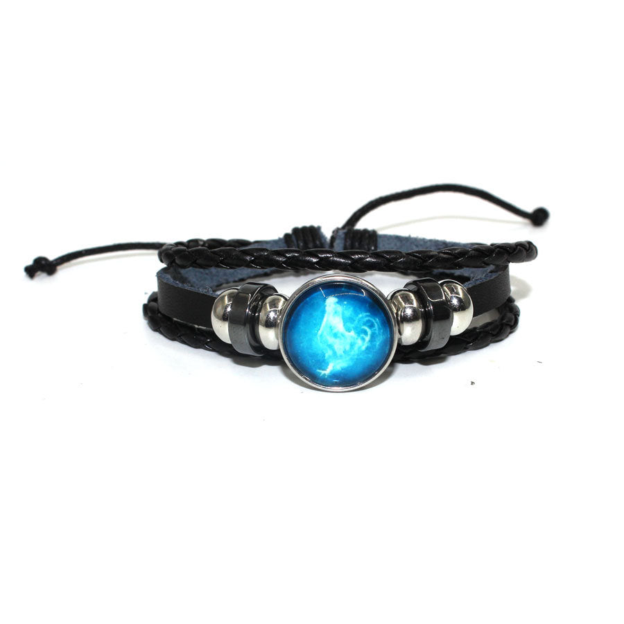 Cowhide Beaded Luminous Zodiac Time Stone Bracelets