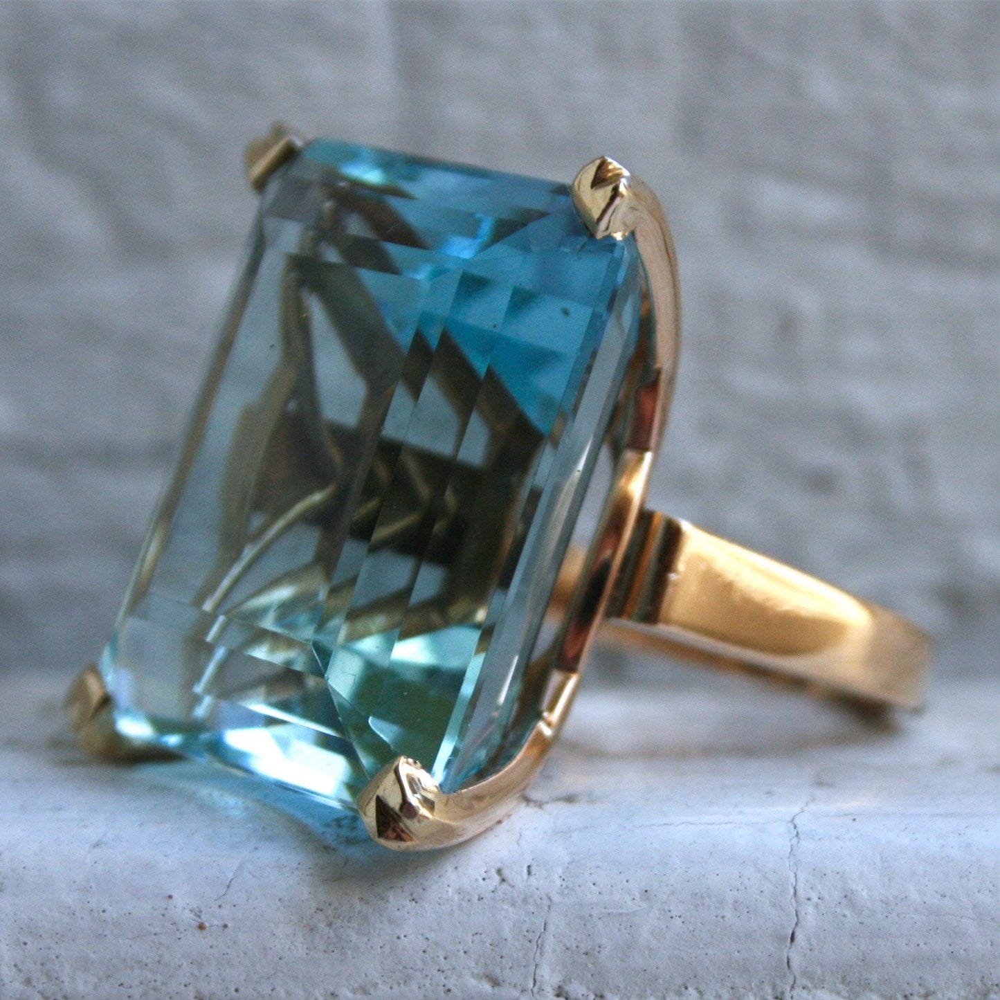 Inlaid Topaz Sea Blue Princess Square Rings