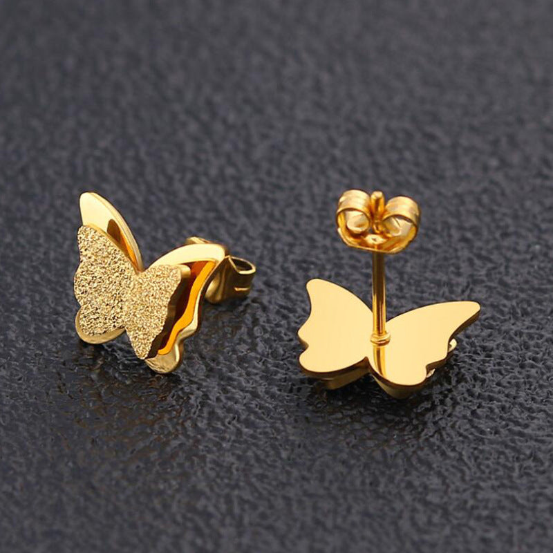 Frosted Butterfly Stainless Steel Fashion Style Earrings