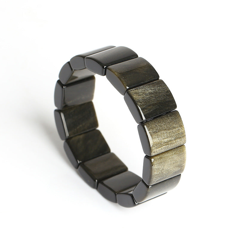 Bracelets manuels en cristal noir pour femmes, hommes et obsidienne, or