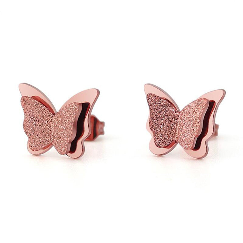 Frosted Butterfly Stainless Steel Fashion Style Earrings