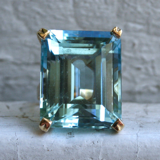 Inlaid Topaz Sea Blue Princess Square Rings