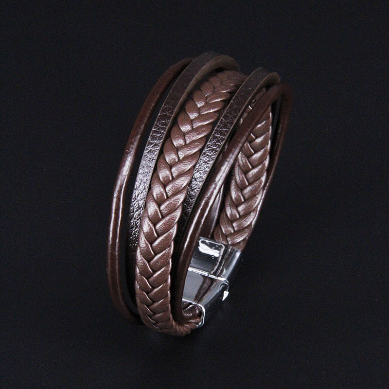 Bracelets magnétiques de corde en cuir de bijoux de tissage à la main des hommes