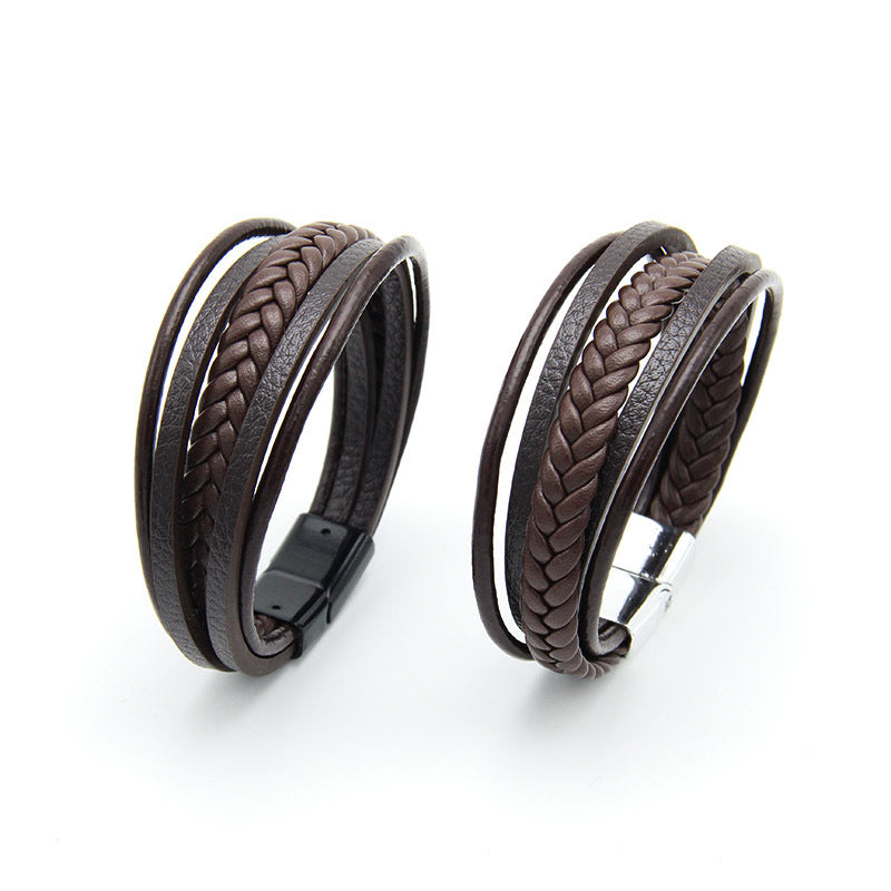 Men's Hand Weaving Jewelry Leather Rope Magnetic Bracelets