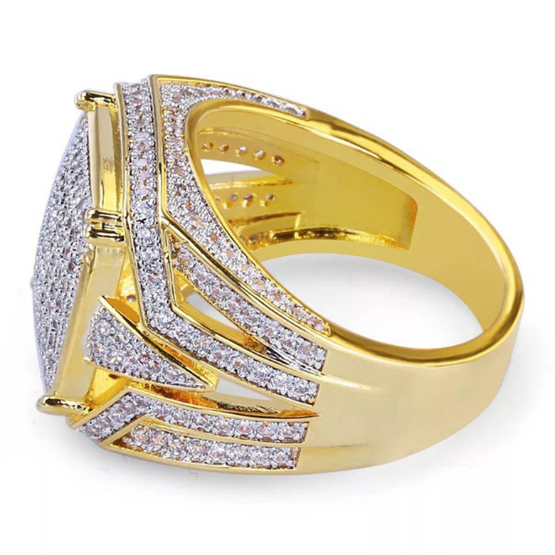 Men's Gold Plated Square Diamond Two-color Engagement Rings