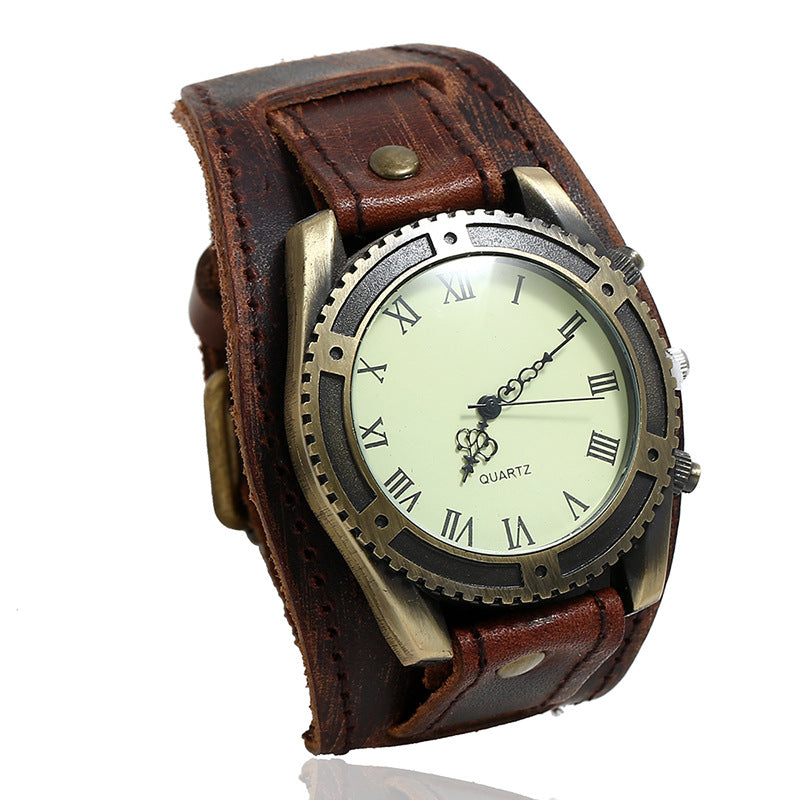 Montre Vintage en cuir de vache pour hommes, accessoires de personnalité, Bracelets authentiques