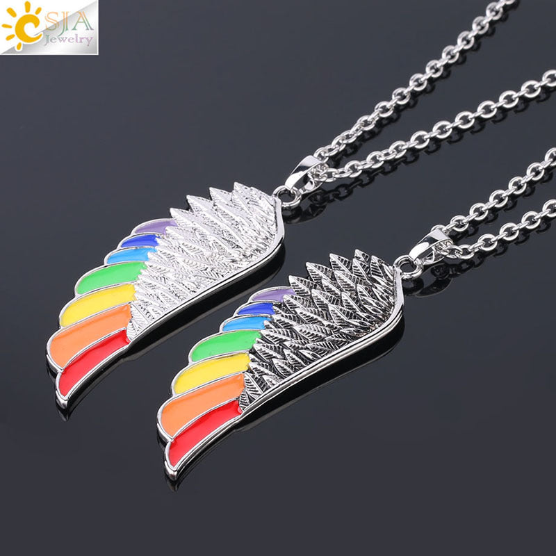 Women's & Men's Crafts Aluminum Alloy Wings Dripping Oil Rainbow Necklace