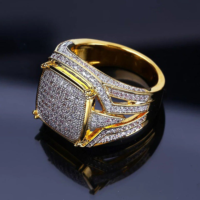 Men's Gold Plated Square Diamond Two-color Engagement Rings