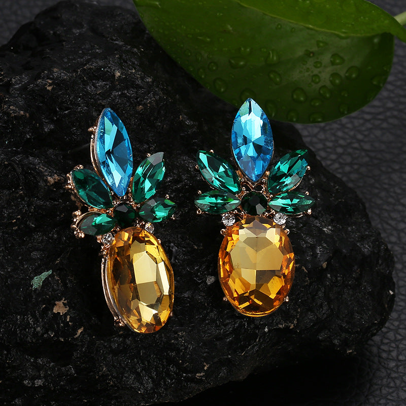 Creative Trendy Jewelry Rhinestone Crystal Pineapple Earrings