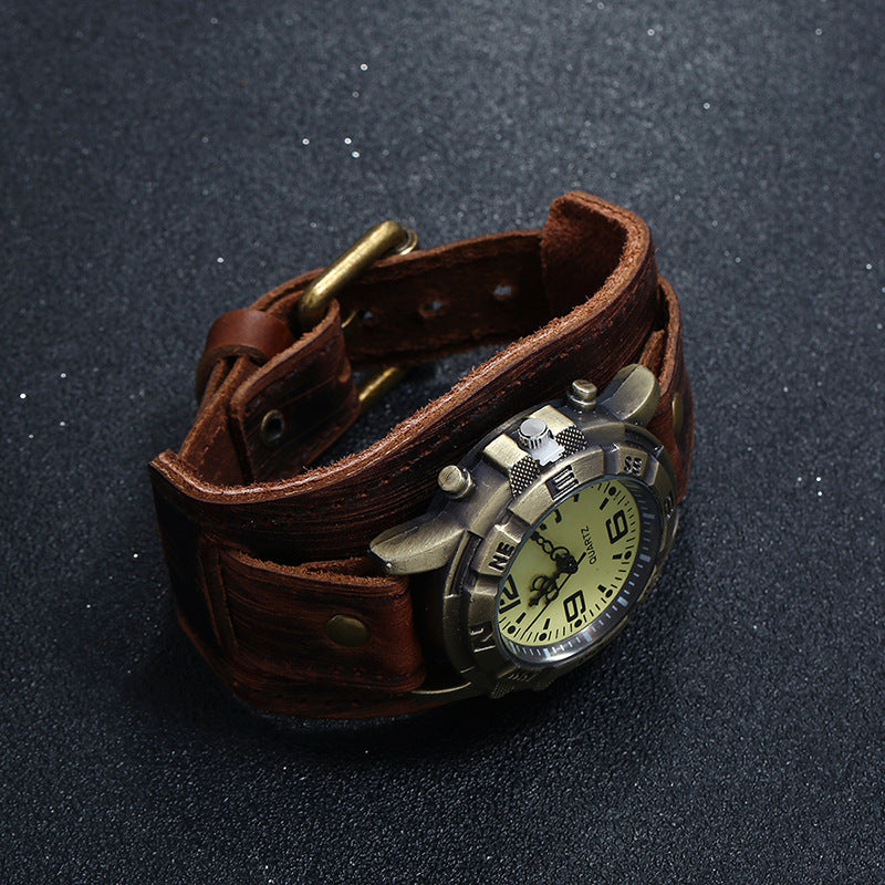 Montre en cuir rétro punk pour femmes et hommes, mode et bracelets