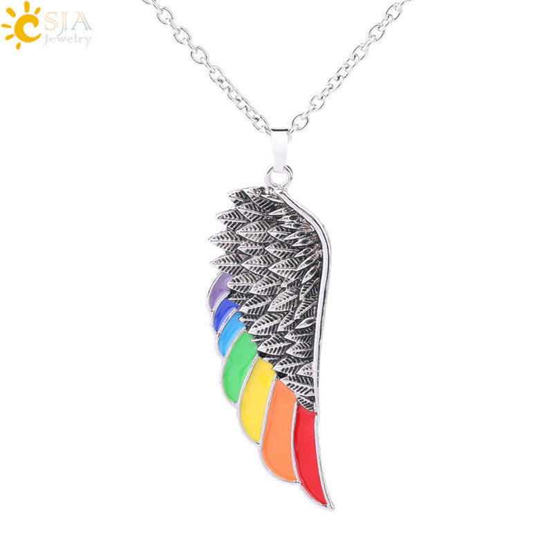 Women's & Men's Crafts Aluminum Alloy Wings Dripping Oil Rainbow Necklace