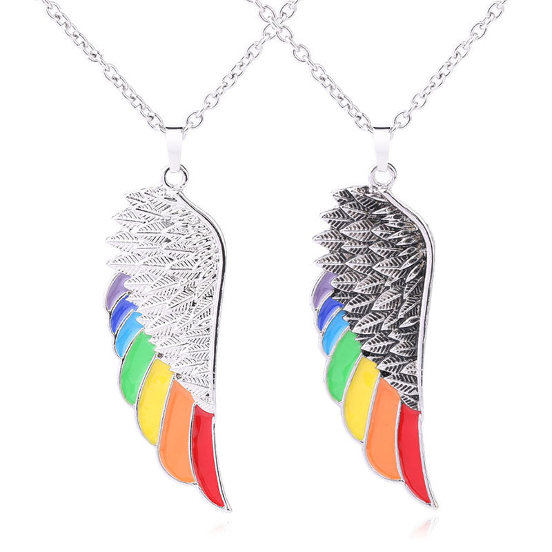 Women's & Men's Crafts Aluminum Alloy Wings Dripping Oil Rainbow Necklace