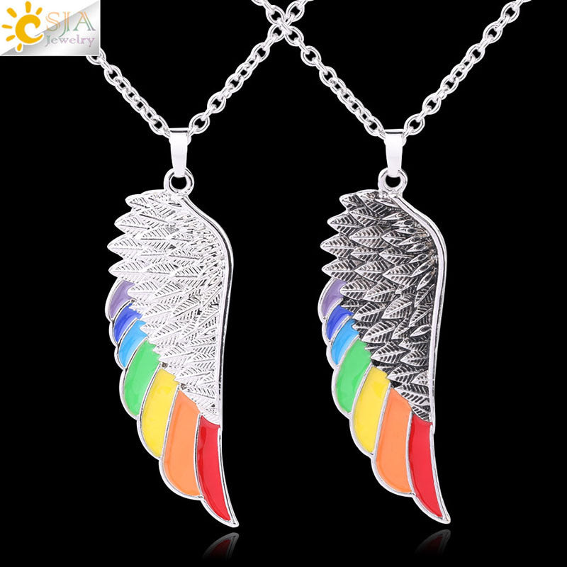 Women's & Men's Crafts Aluminum Alloy Wings Dripping Oil Rainbow Necklace
