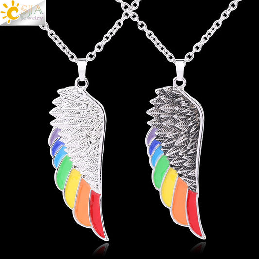 Women's & Men's Crafts Aluminum Alloy Wings Dripping Oil Rainbow Necklace