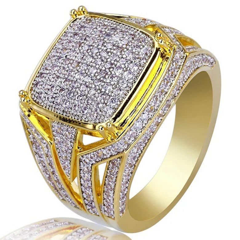 Men's Gold Plated Square Diamond Two-color Engagement Rings