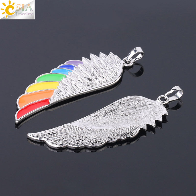 Women's & Men's Crafts Aluminum Alloy Wings Dripping Oil Rainbow Necklace