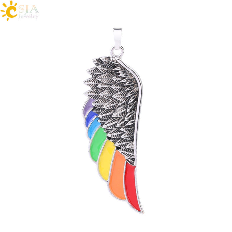 Women's & Men's Crafts Aluminum Alloy Wings Dripping Oil Rainbow Necklace