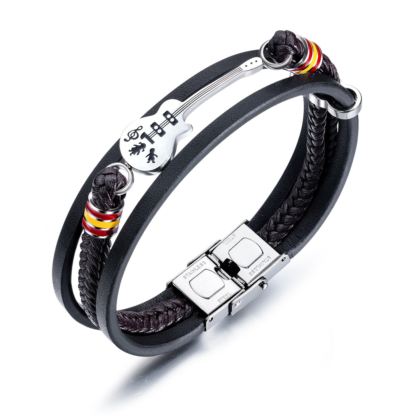 Men's Trendy Fashion Hip Hop Mini Guitar Leather Cord Jewelry Bracelets