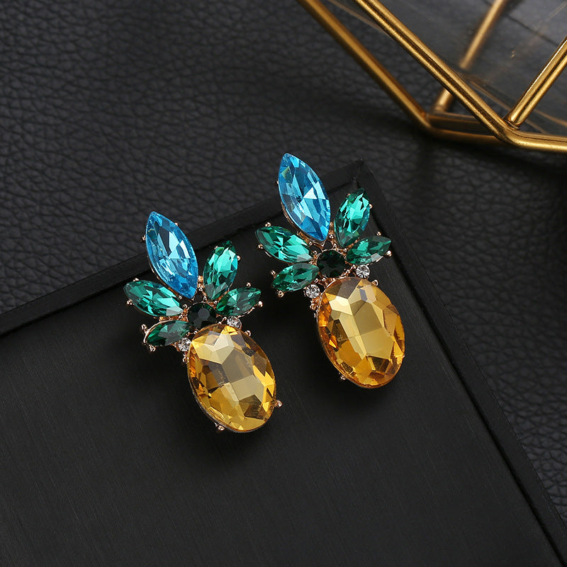 Creative Trendy Jewelry Rhinestone Crystal Pineapple Earrings