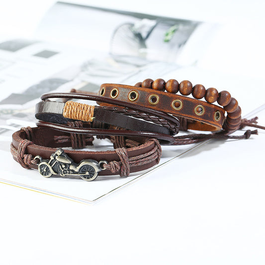 Herren Vintage Weave Set Rindsleder Ornament echte Armbänder