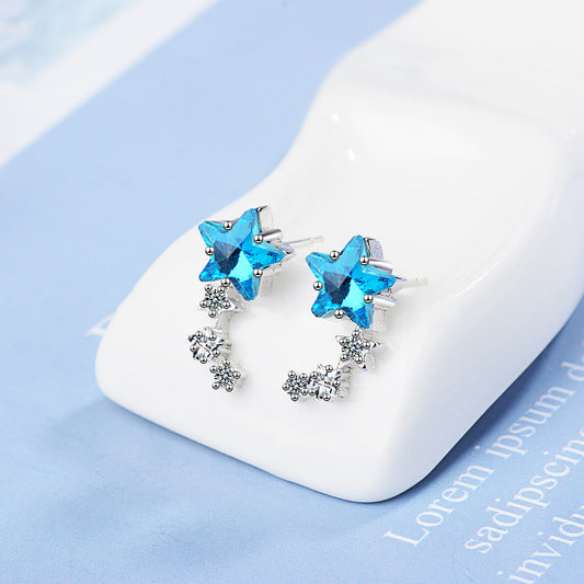 Women's Fresh Blue Five-pointed Star Artificial Crystal Earrings