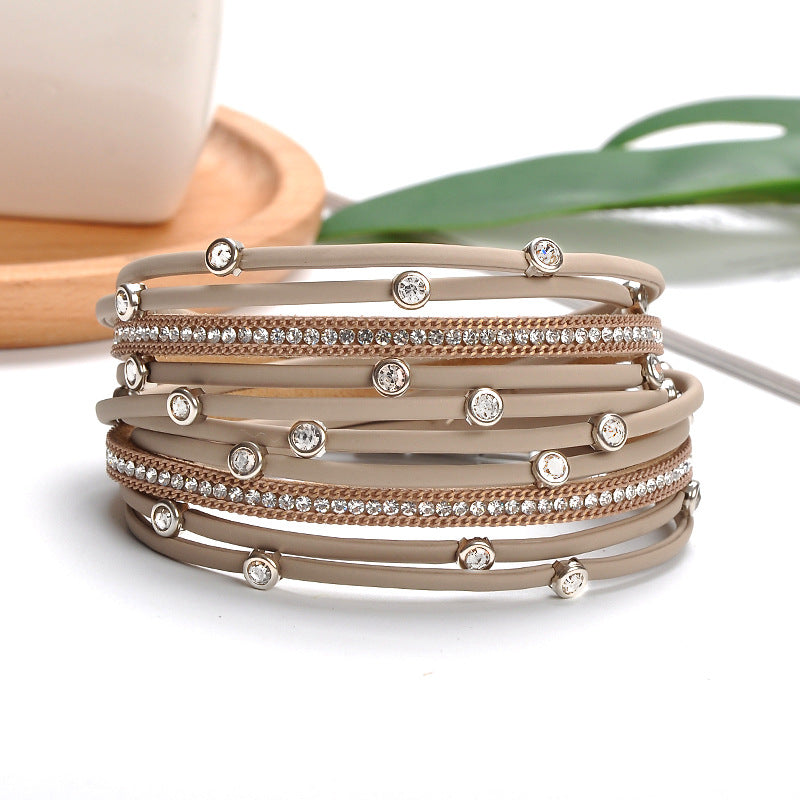 Classy Cool Leather Magnetic Buckle Diamond Bracelets