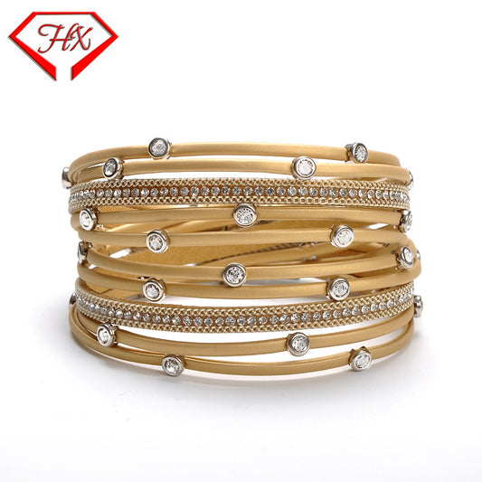 Classy Cool Leather Magnetic Buckle Diamond Bracelets