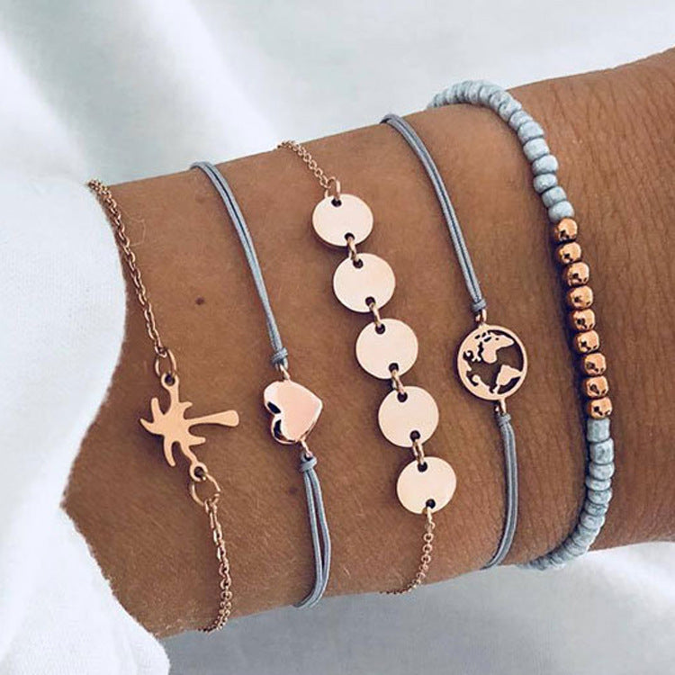 Bracelets de bijoux de chaîne de feuille de cuivre d'amour de mode