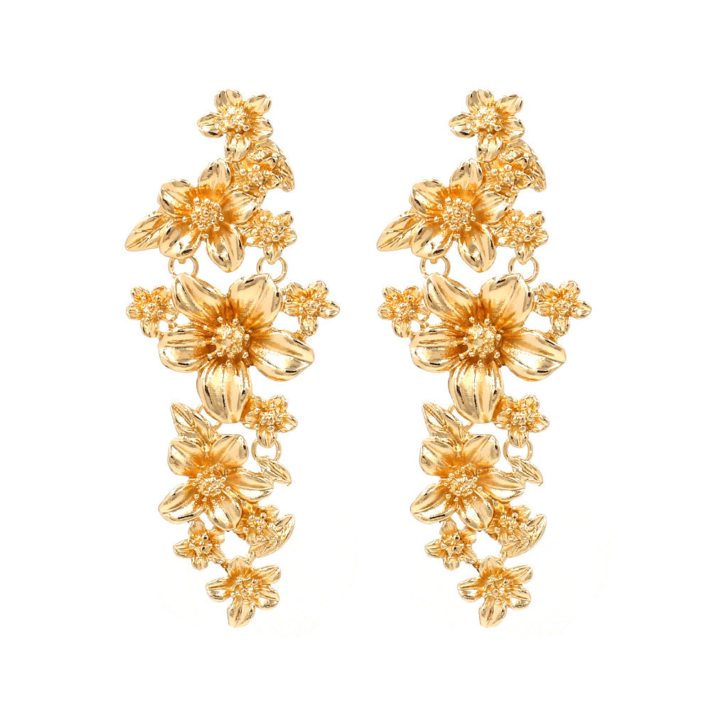 Luxury Metal Flower Stitching Floral Long Earrings