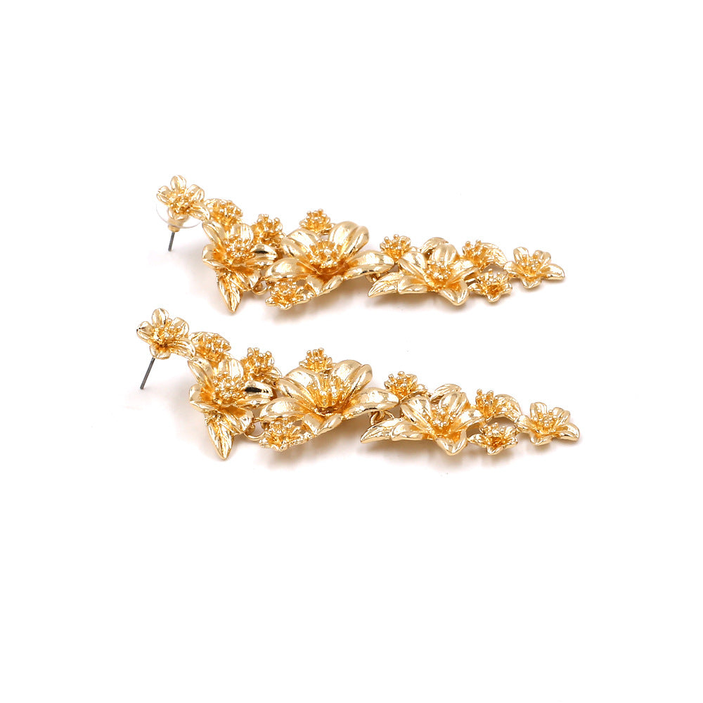 Luxury Metal Flower Stitching Floral Long Earrings