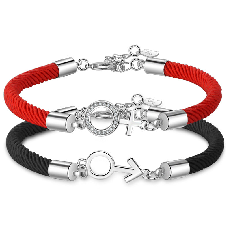 Kreative handgefertigte Symbol-Armbänder mit schwarzem Seil und roten Handschlaufen