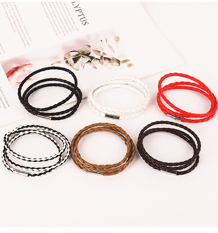 Men's Korean Woven Twisted Leather Rope Bracelets