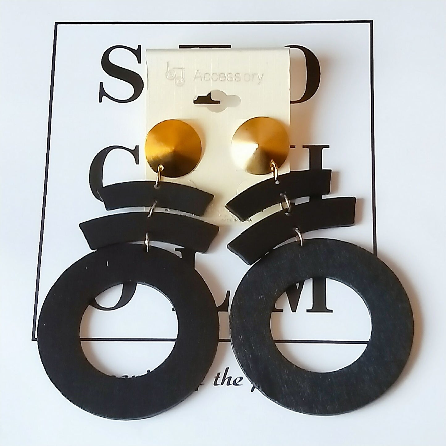 Series Stitching Pattern Geometric Round Wooden Fashion Wood Eardrops Rings