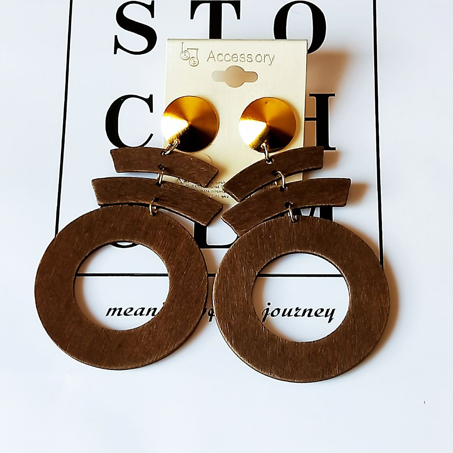 Series Stitching Pattern Geometric Round Wooden Fashion Wood Eardrops Rings