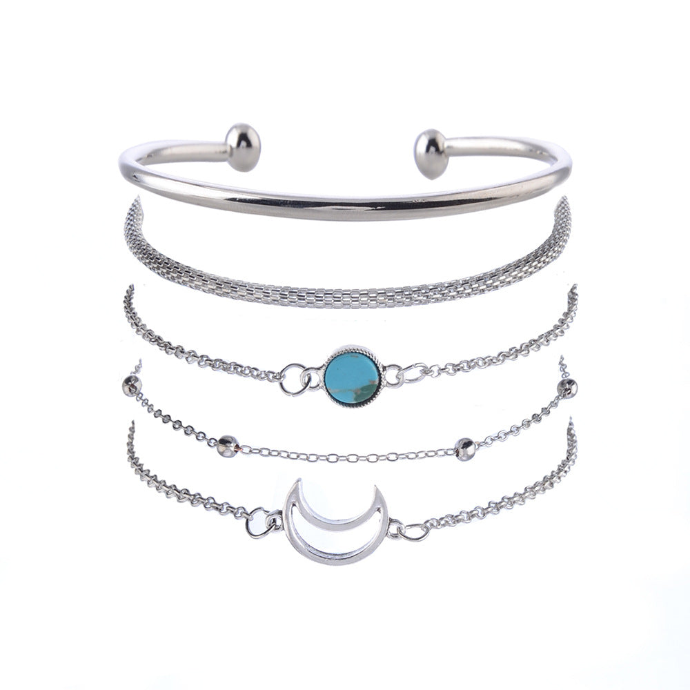 Turquoise Simple Personality Moon Bead Pieces Bracelets