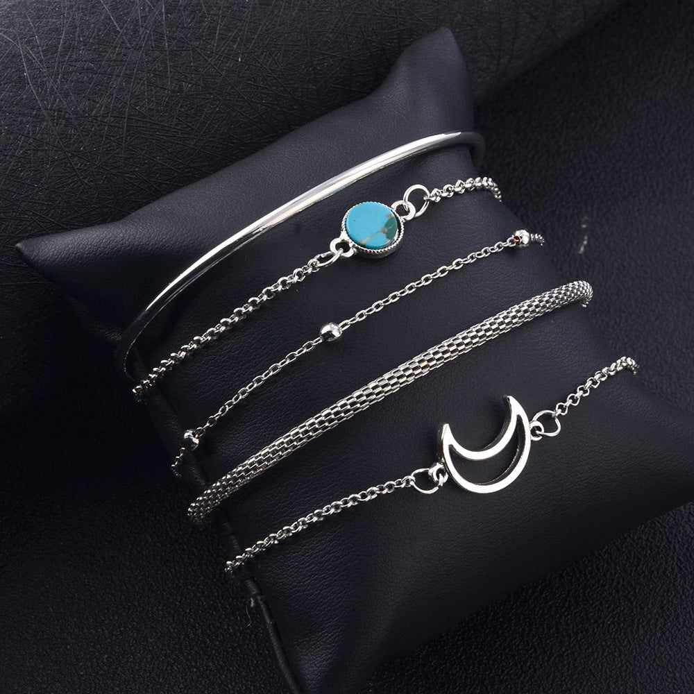 Turquoise Simple Personality Moon Bead Pieces Bracelets