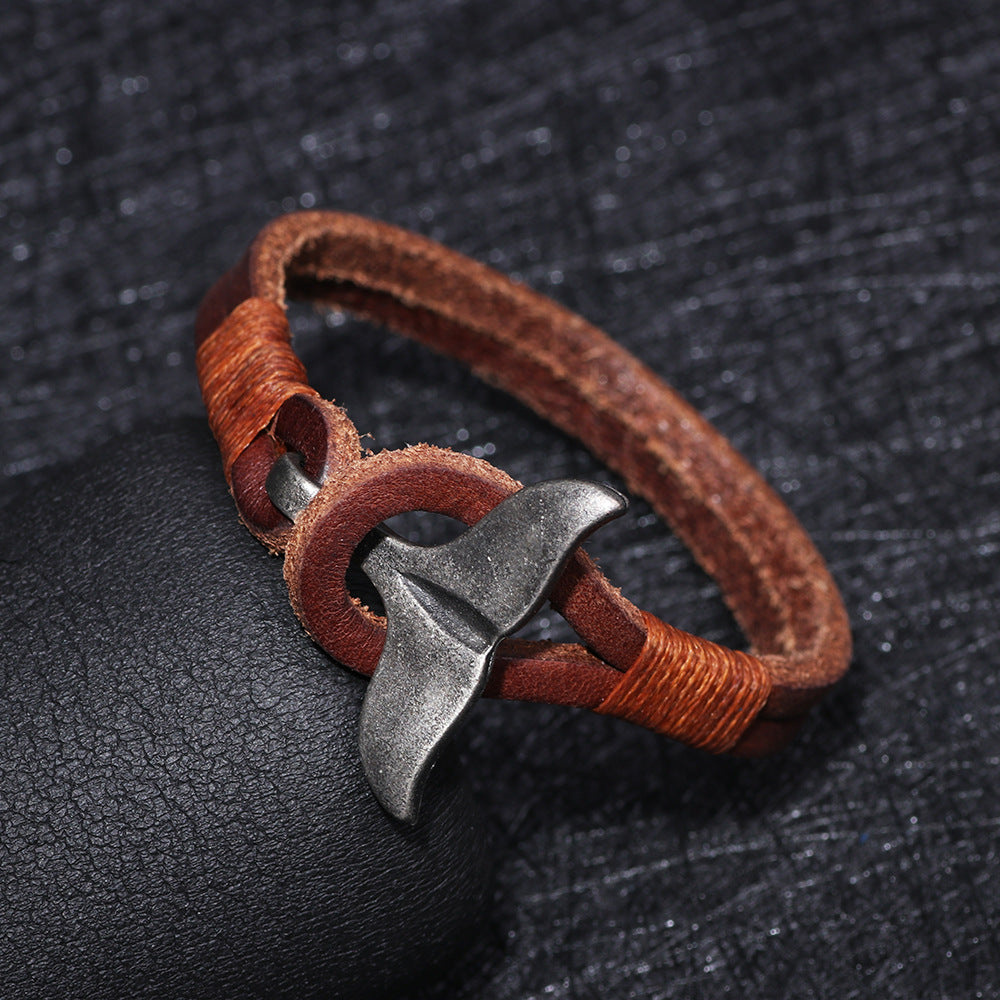 Men's Whale Tail Alloy Cowhide Hand-woven Bracelets