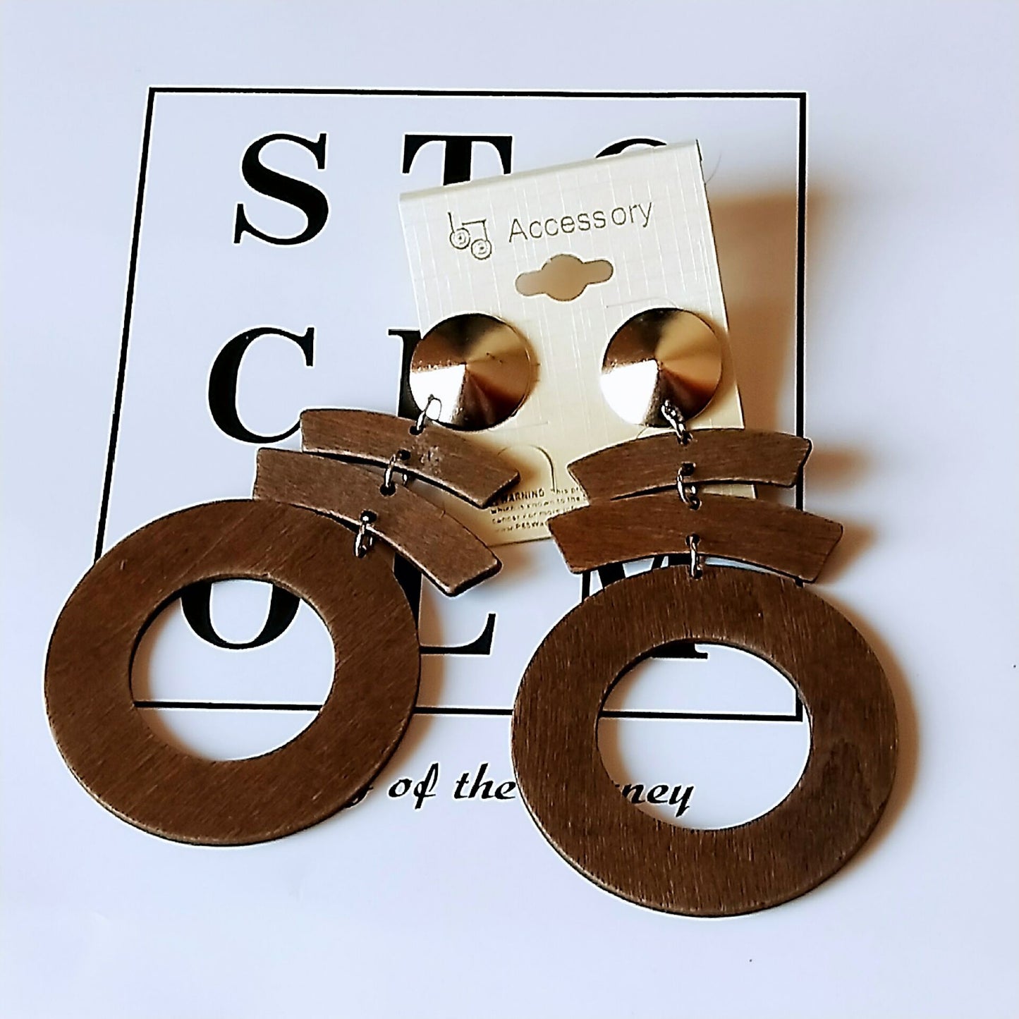 Series Stitching Pattern Geometric Round Wooden Fashion Wood Eardrops Rings