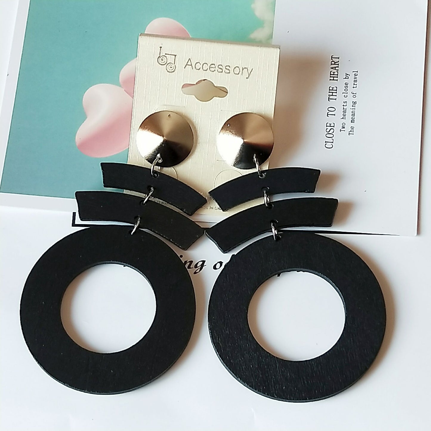 Series Stitching Pattern Geometric Round Wooden Fashion Wood Eardrops Rings