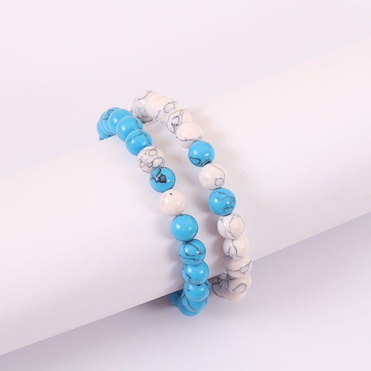 Pine White Turquoise Couple Prayer Beads Bracelets