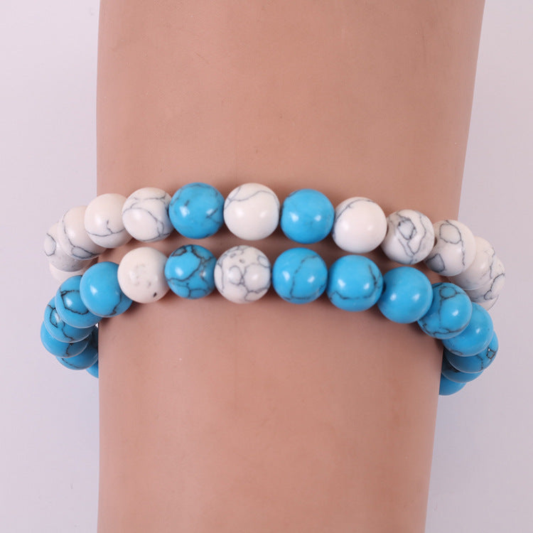 Pine White Turquoise Couple Prayer Beads Bracelets